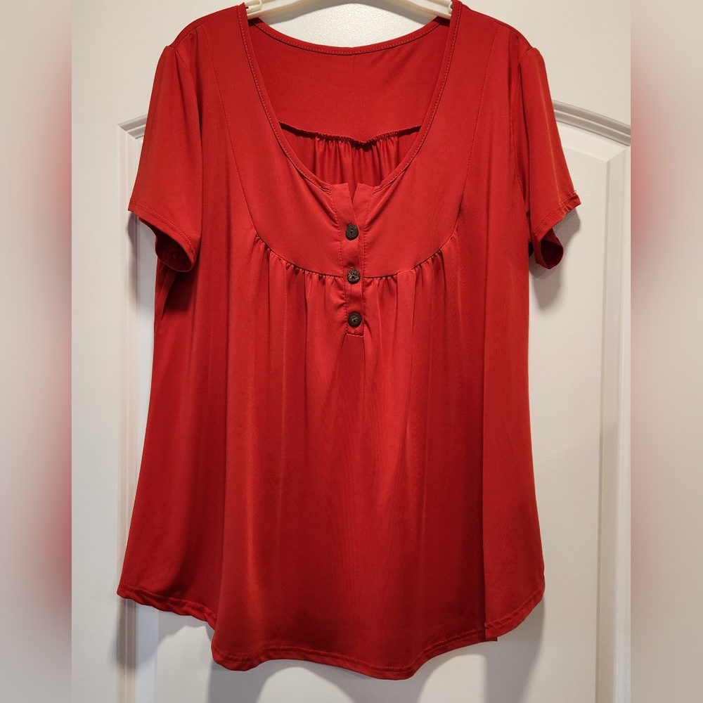 WOMEN'S RED COTTON/POLYESTER TOP SIZE XXL